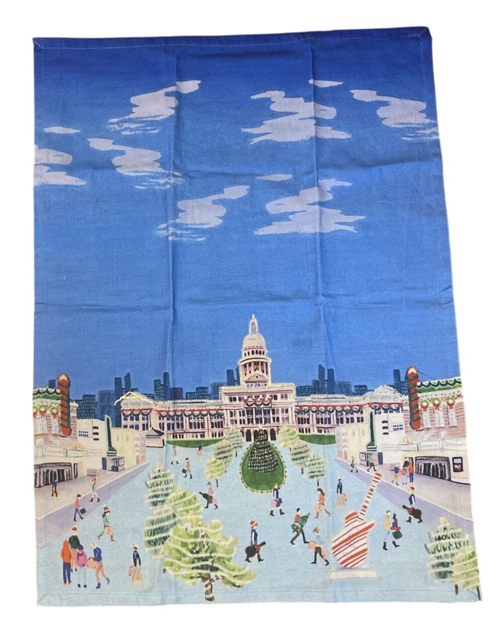 Anthropologie Christmas Holiday in the City AUSTIN TEXAS Dishtowel 2024 NEW NWT